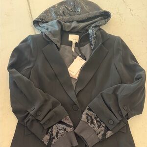 NWT 5à7 cinqàsept Sequin Hooded Blazer Jacket - Black with Gunmetal Sequins
